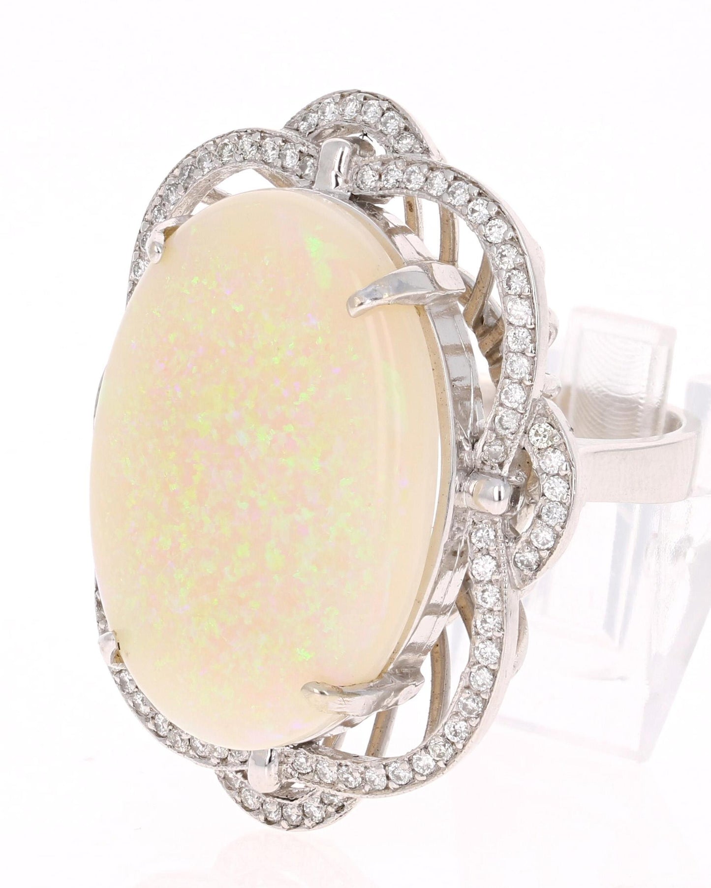 21.93 Carat Opal Diamond 14 Karat White Gold Ring