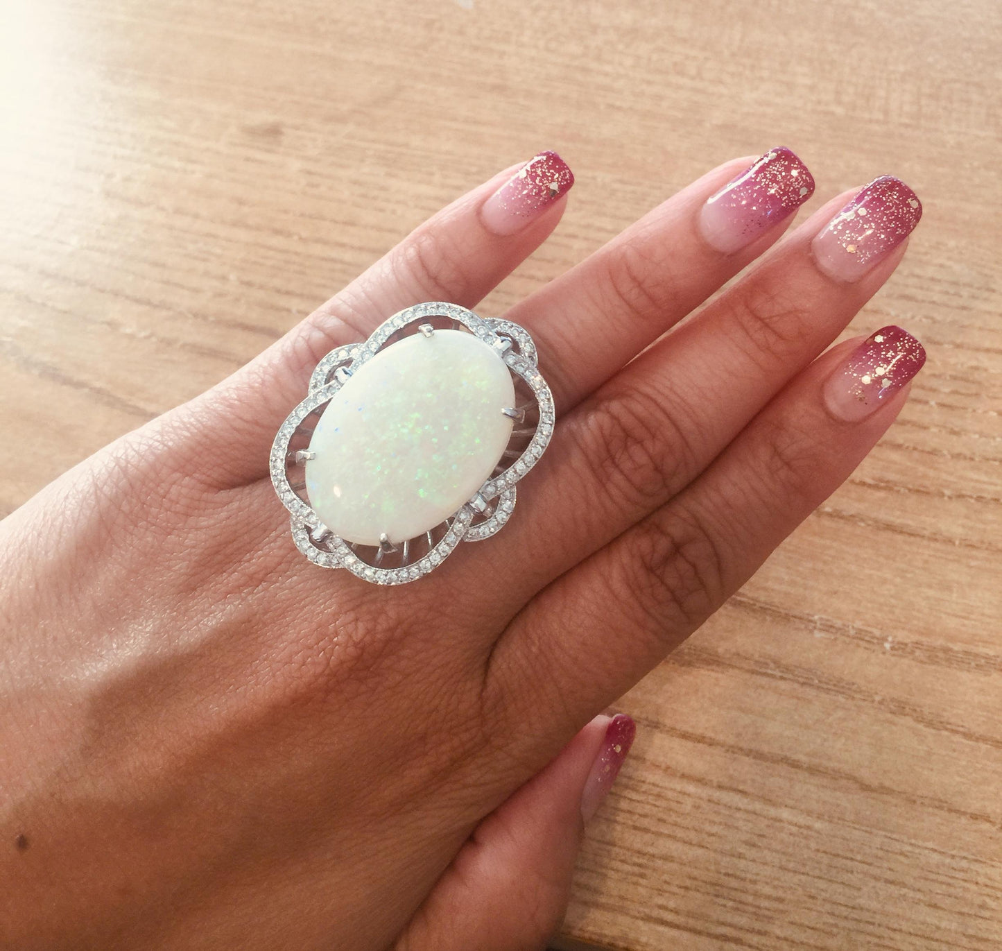 21.93 Carat Opal Diamond 14 Karat White Gold Ring