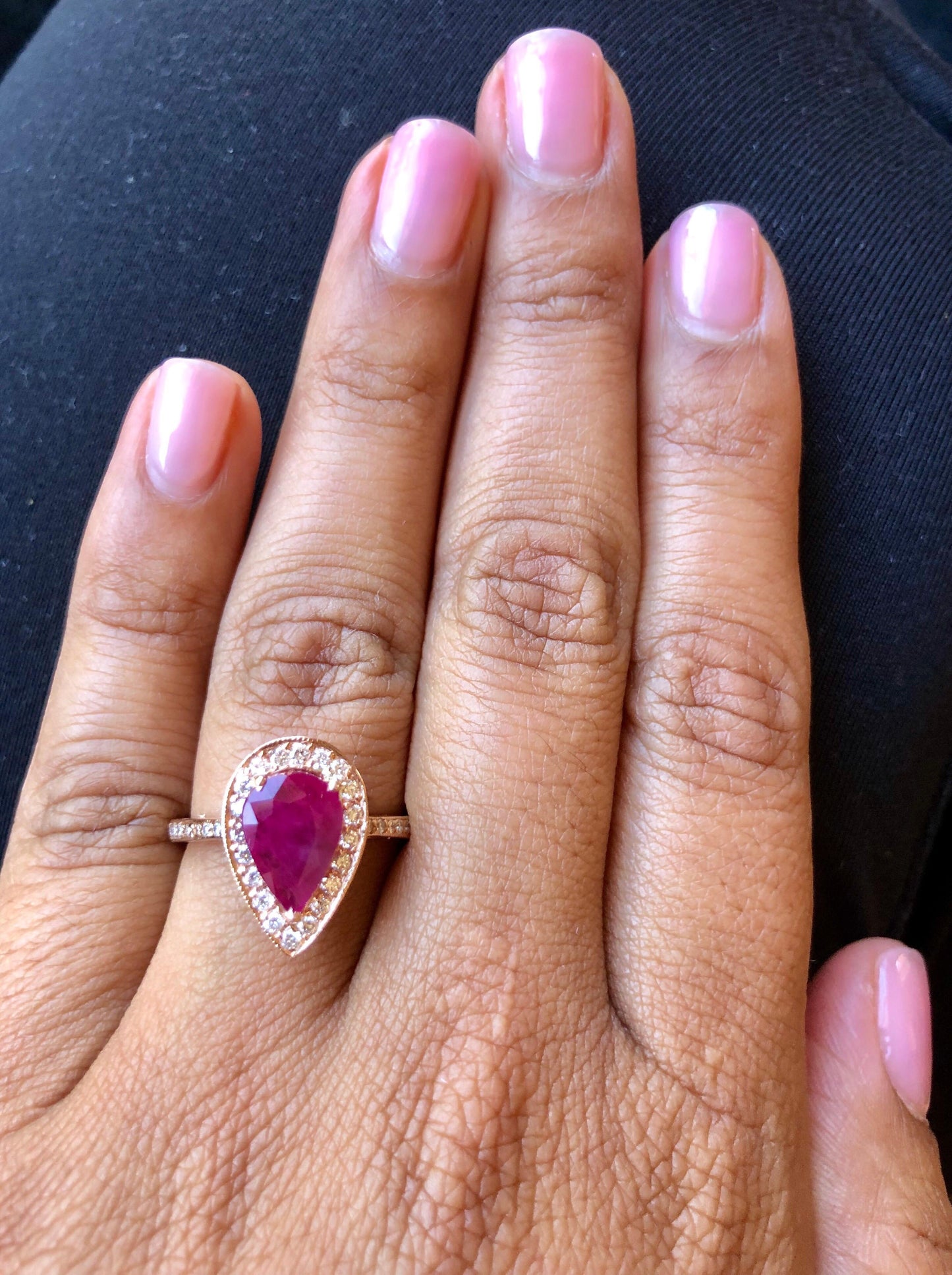 2.24 Carat Pear Cut Ruby Diamond 18 Karat Rose Gold Engagement Ring