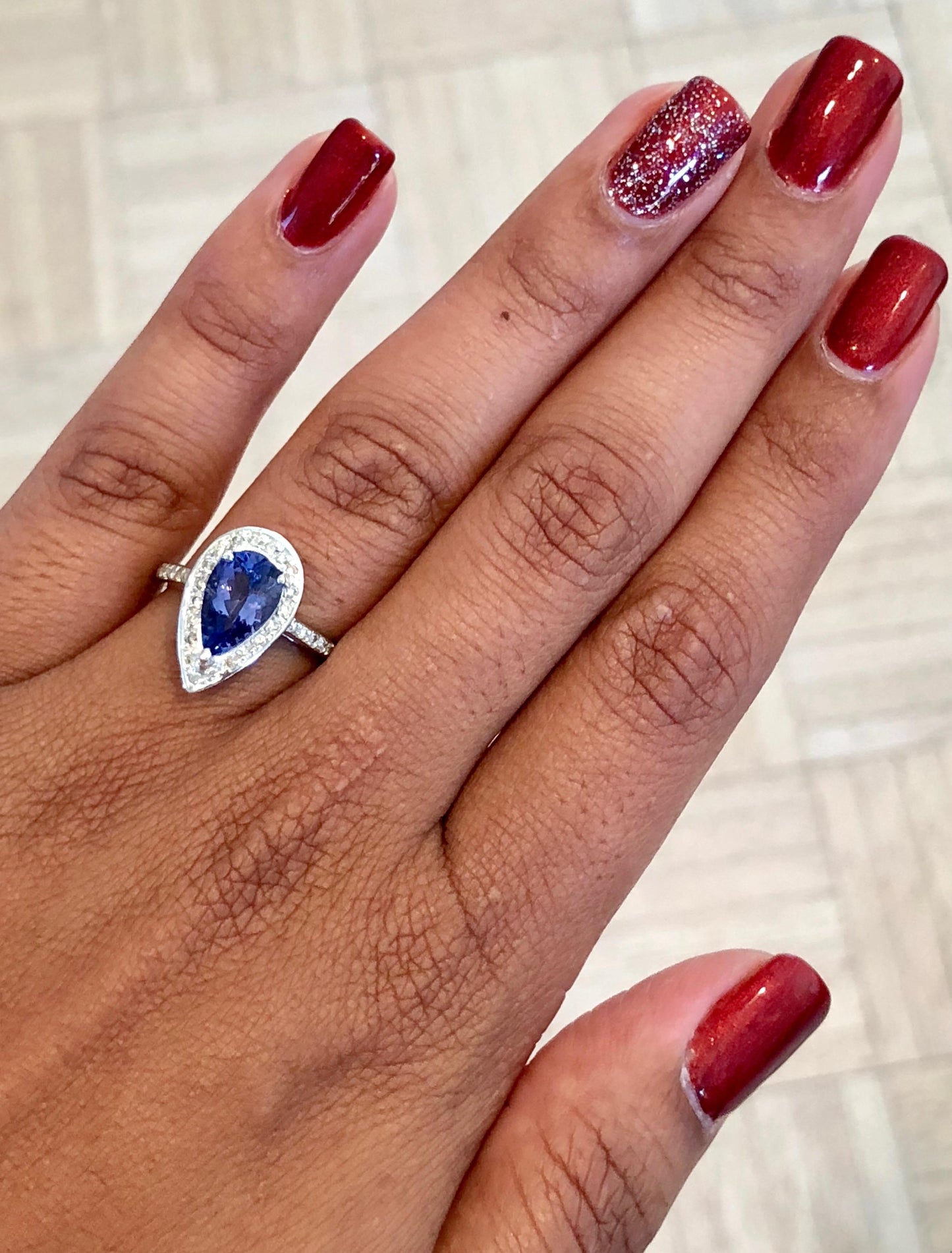 2.27 Carat Pear Cut Tanzanite Diamond Cocktail Ring 18 Karat White Gold
