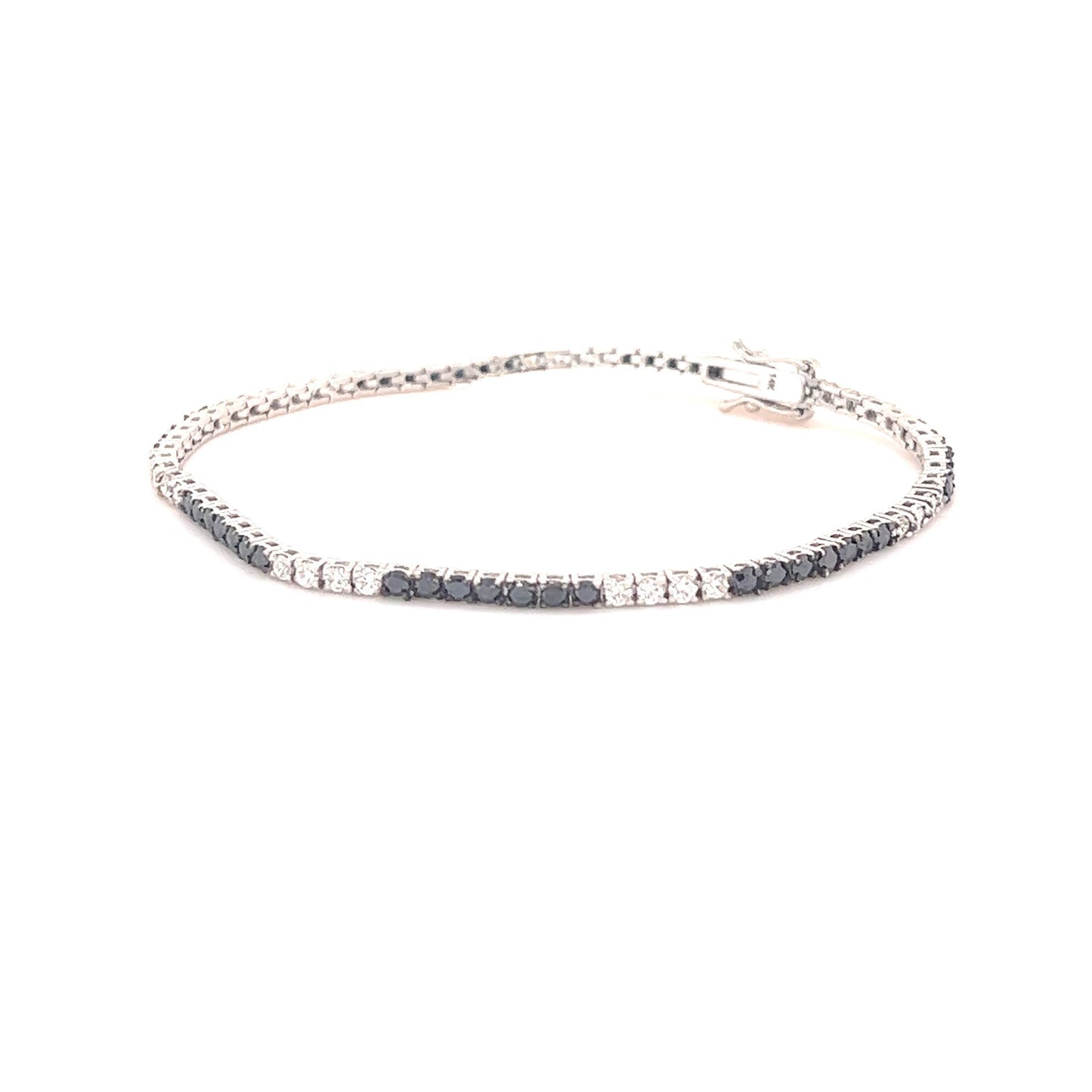 2.35 Carat Black Diamond White Diamond 14 Karat White Gold Bracelet