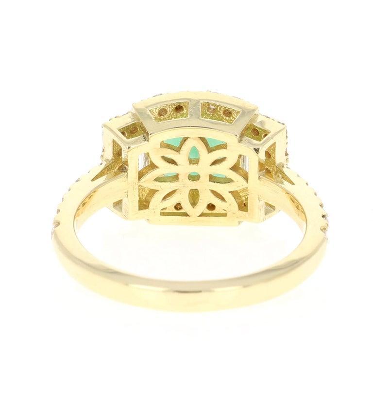2.55 Carat Green Tourmaline Diamond 18 Karat Yellow Gold Three-Stone Ring