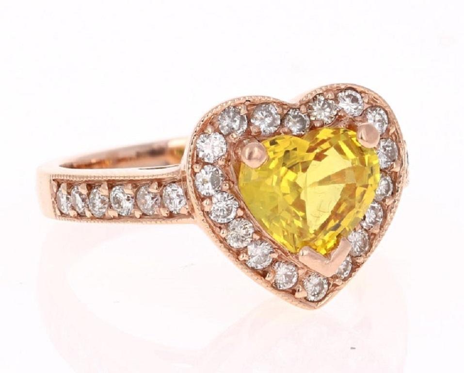 2.71 Carat Heart Cut Yellow Sapphire Diamond Engagement Ring