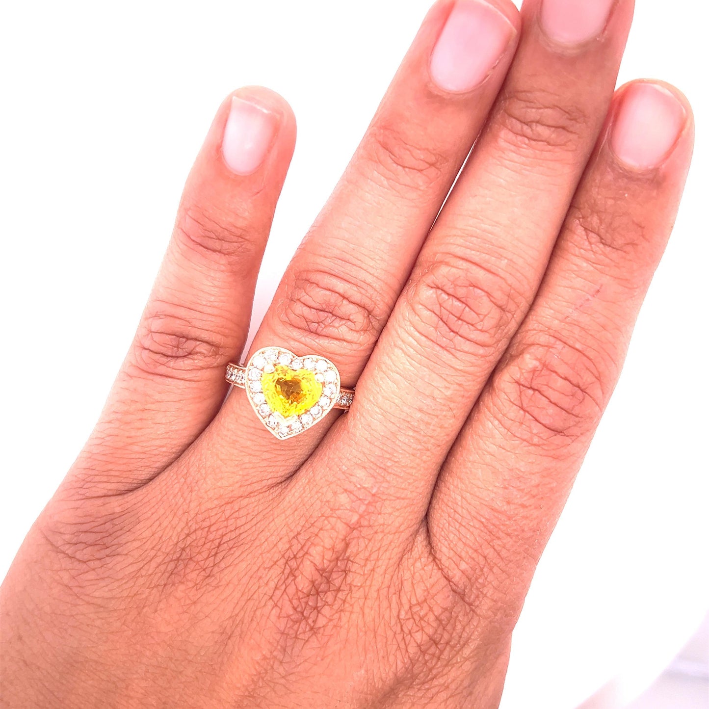 2.71 Carat Heart Cut Yellow Sapphire Diamond Engagement Ring