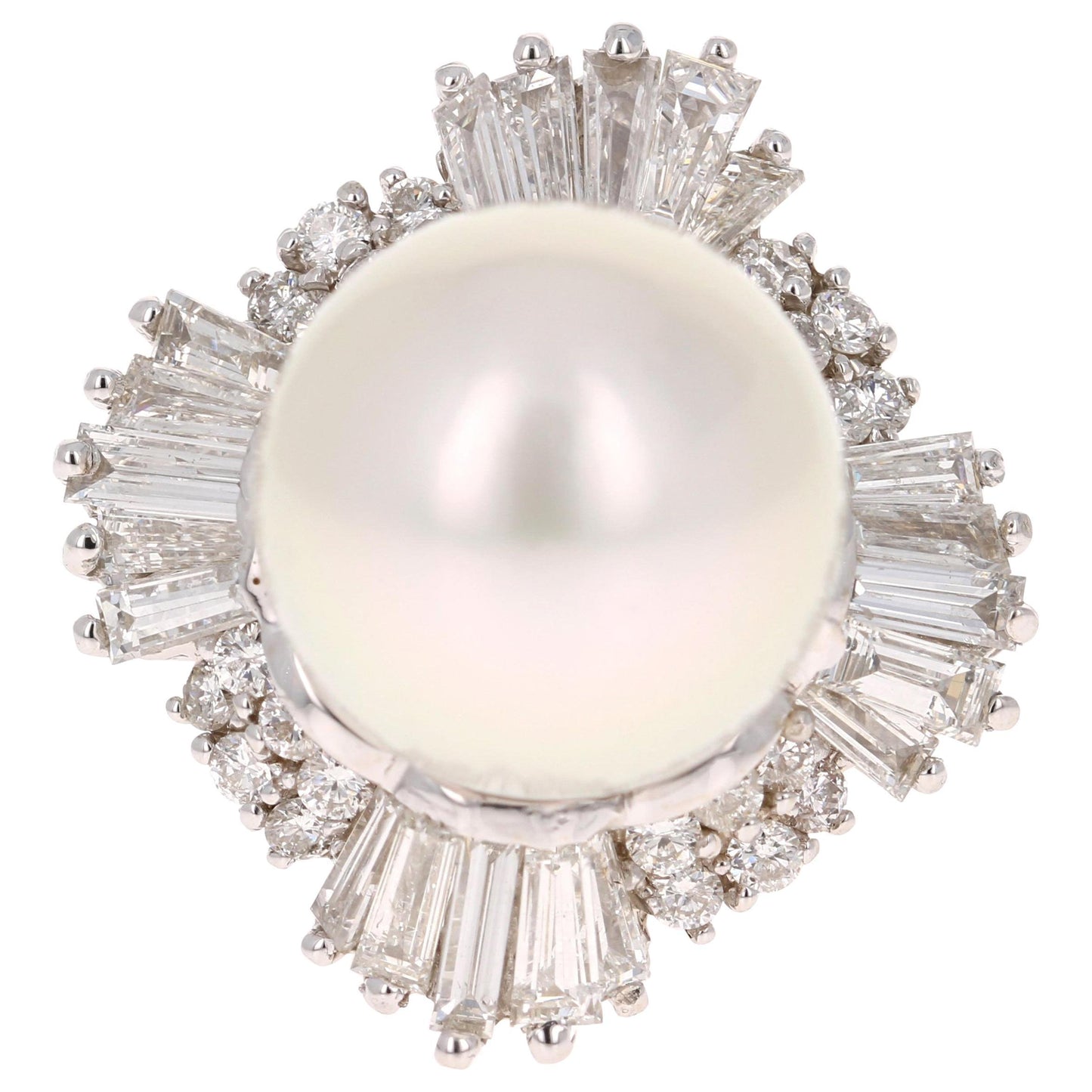 2.72 Carat South Sea Pearl White Diamond 14 Karat White Gold Cocktail Ring