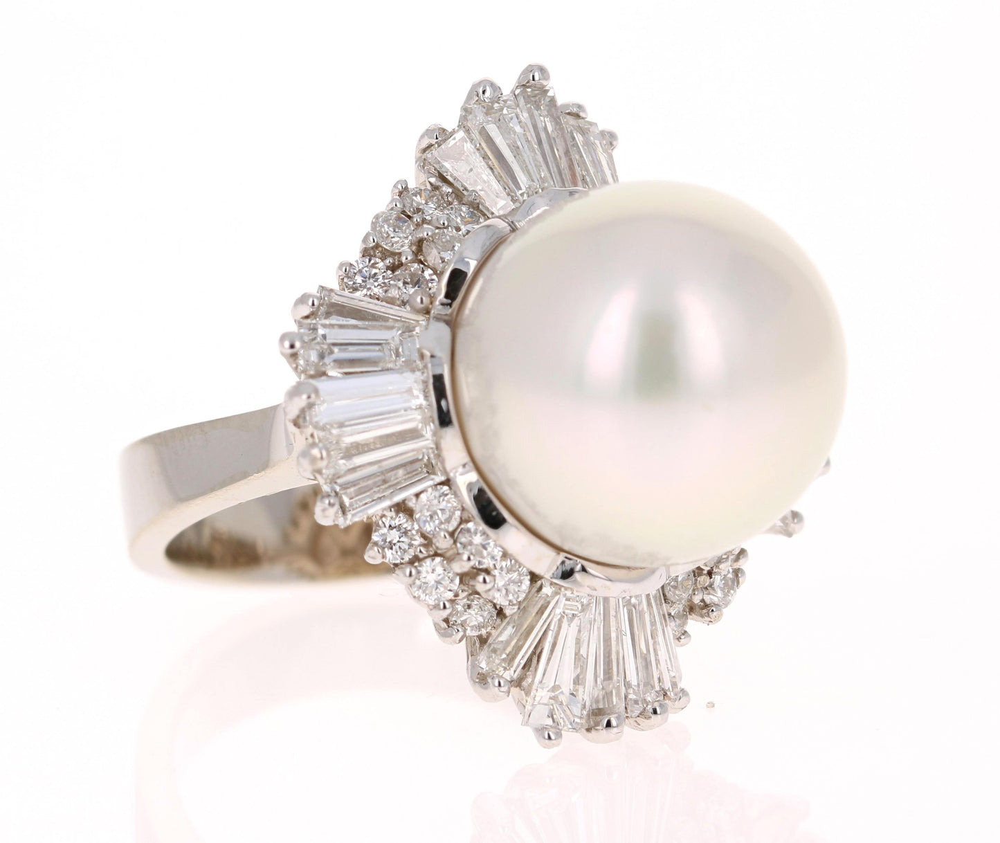 2.72 Carat South Sea Pearl White Diamond 14 Karat White Gold Cocktail Ring