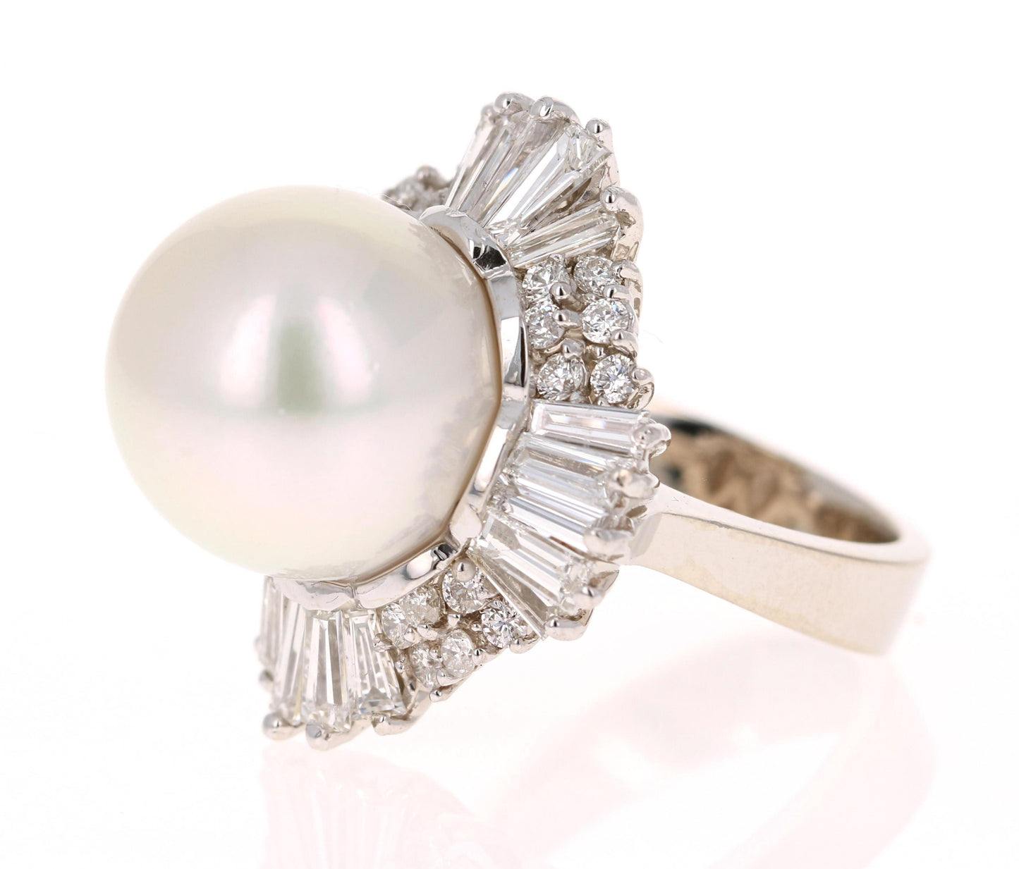 2.72 Carat South Sea Pearl White Diamond 14 Karat White Gold Cocktail Ring