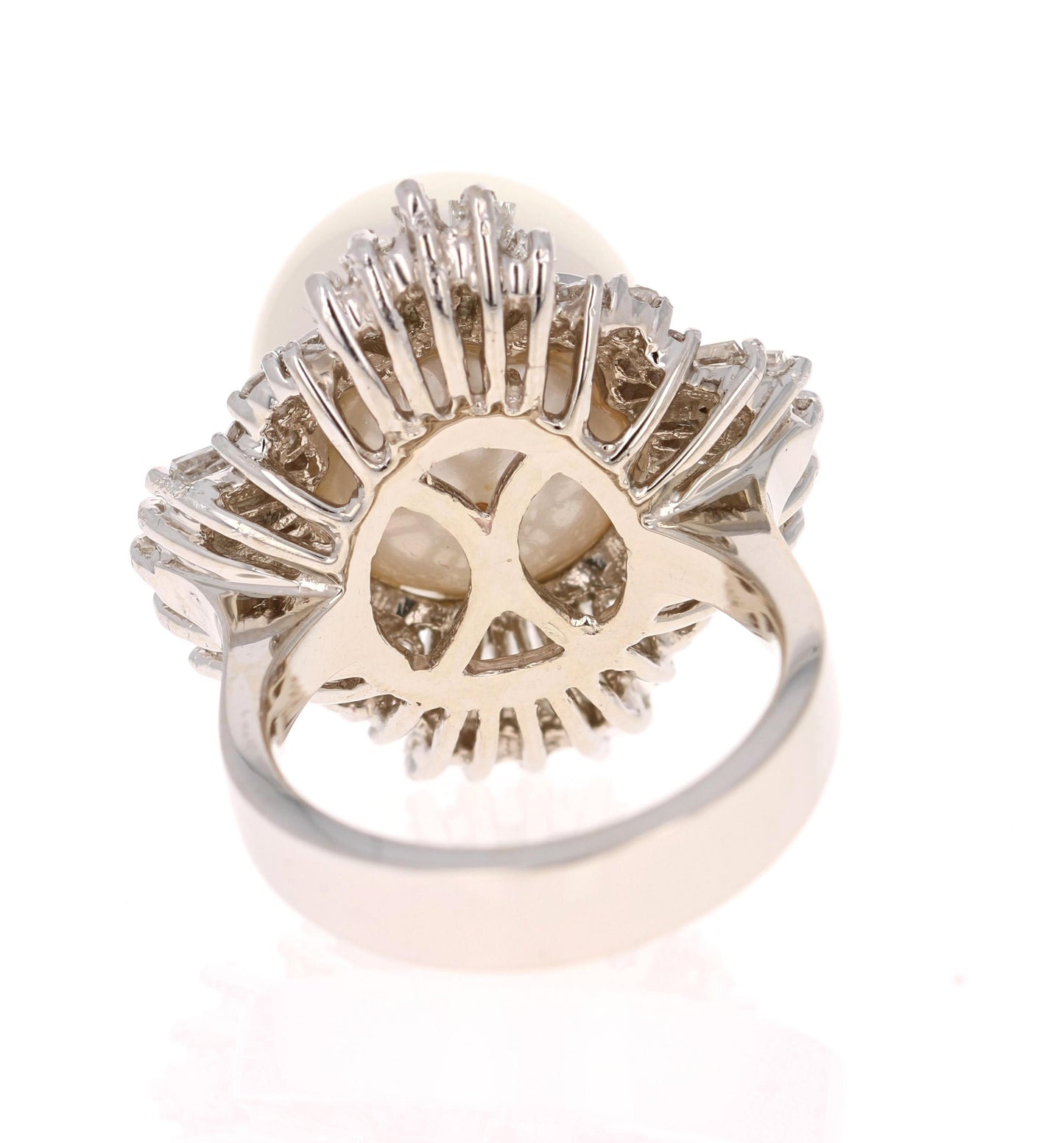 2.72 Carat South Sea Pearl White Diamond 14 Karat White Gold Cocktail Ring