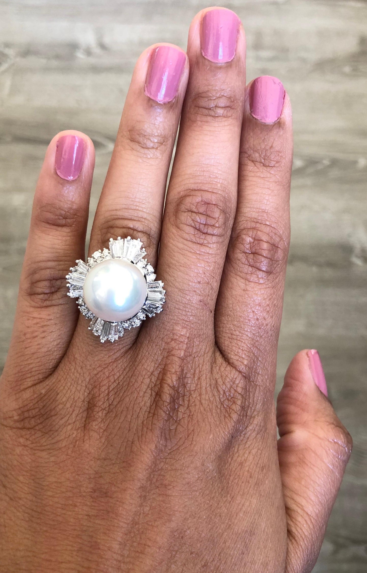 2.72 Carat South Sea Pearl White Diamond 14 Karat White Gold Cocktail Ring