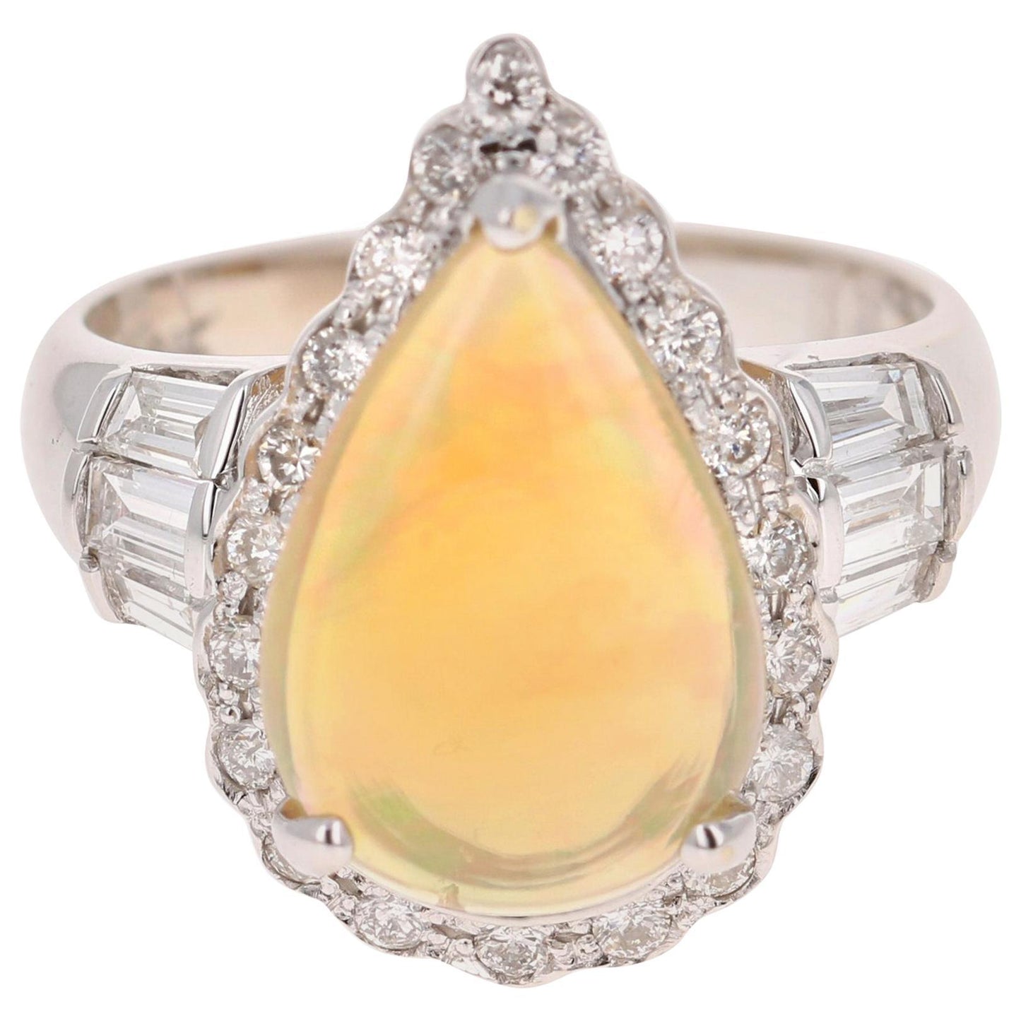 2.75 Carat Pear Cut Opal Diamond 14 Karat White Gold Ring