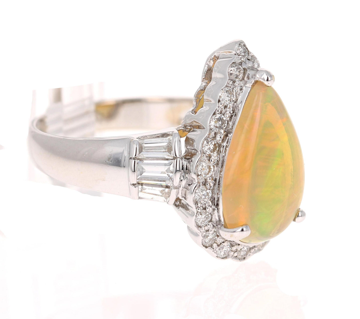 2.75 Carat Pear Cut Opal Diamond 14 Karat White Gold Ring