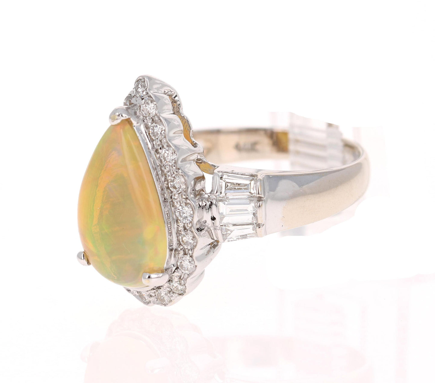 2.75 Carat Pear Cut Opal Diamond 14 Karat White Gold Ring