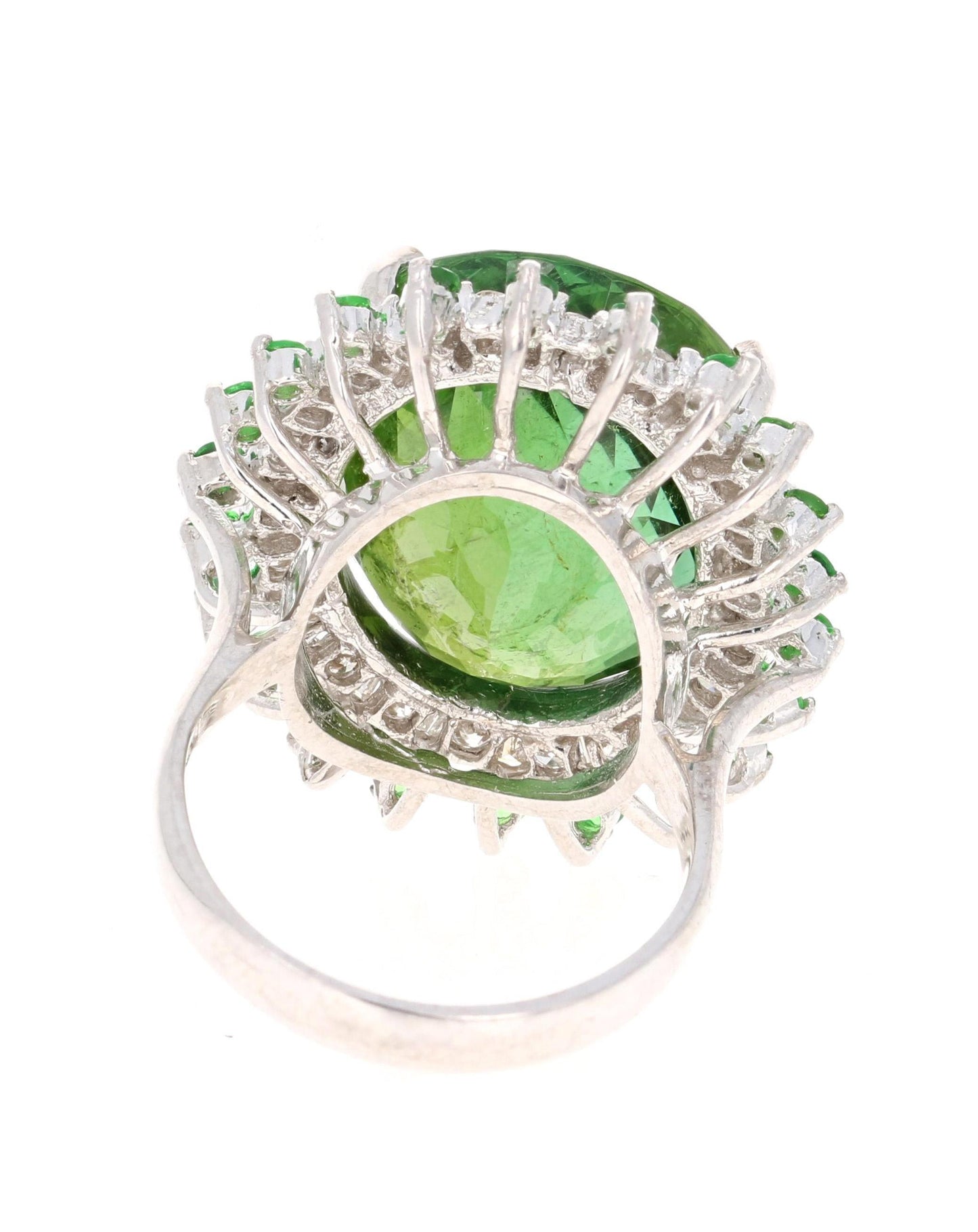 28.03 Carat Green Tourmaline Tsavorite Diamond 14 Karat White Gold Cocktail Ring