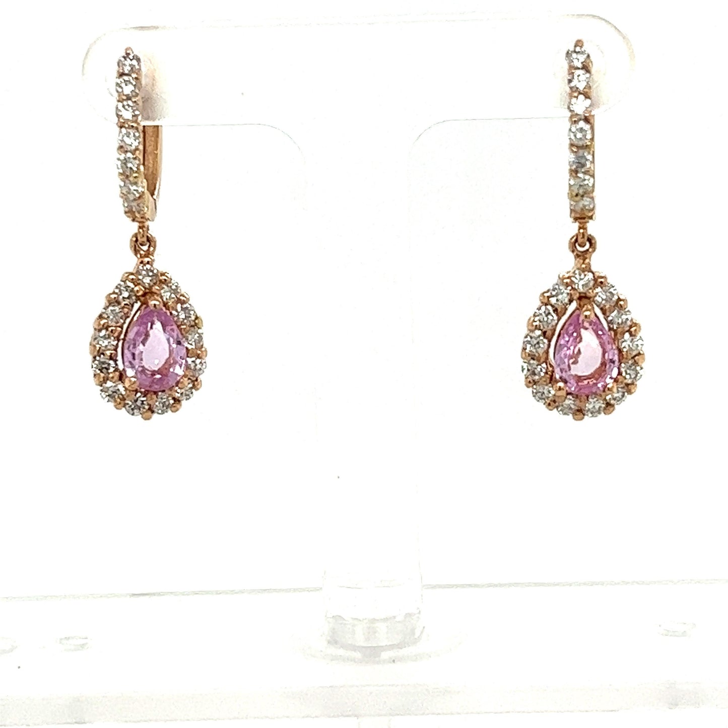 2.86 Carat Pink Sapphire Diamond Rose Gold Drop Earrings