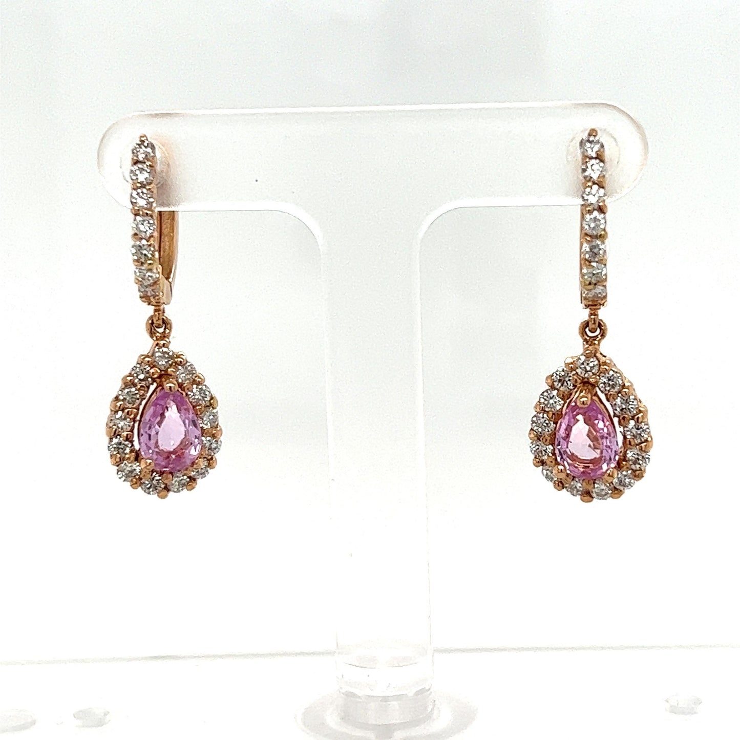 2.86 Carat Pink Sapphire Diamond Rose Gold Drop Earrings