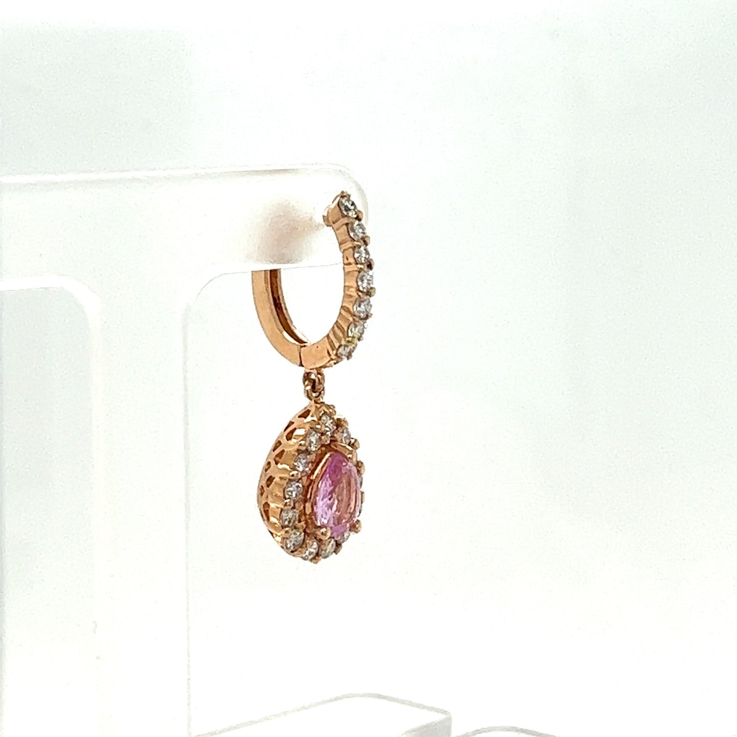 2.86 Carat Pink Sapphire Diamond Rose Gold Drop Earrings
