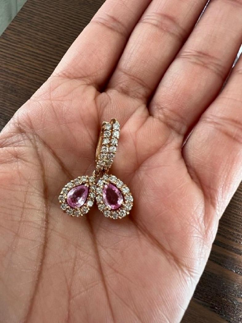 2.86 Carat Pink Sapphire Diamond Rose Gold Drop Earrings