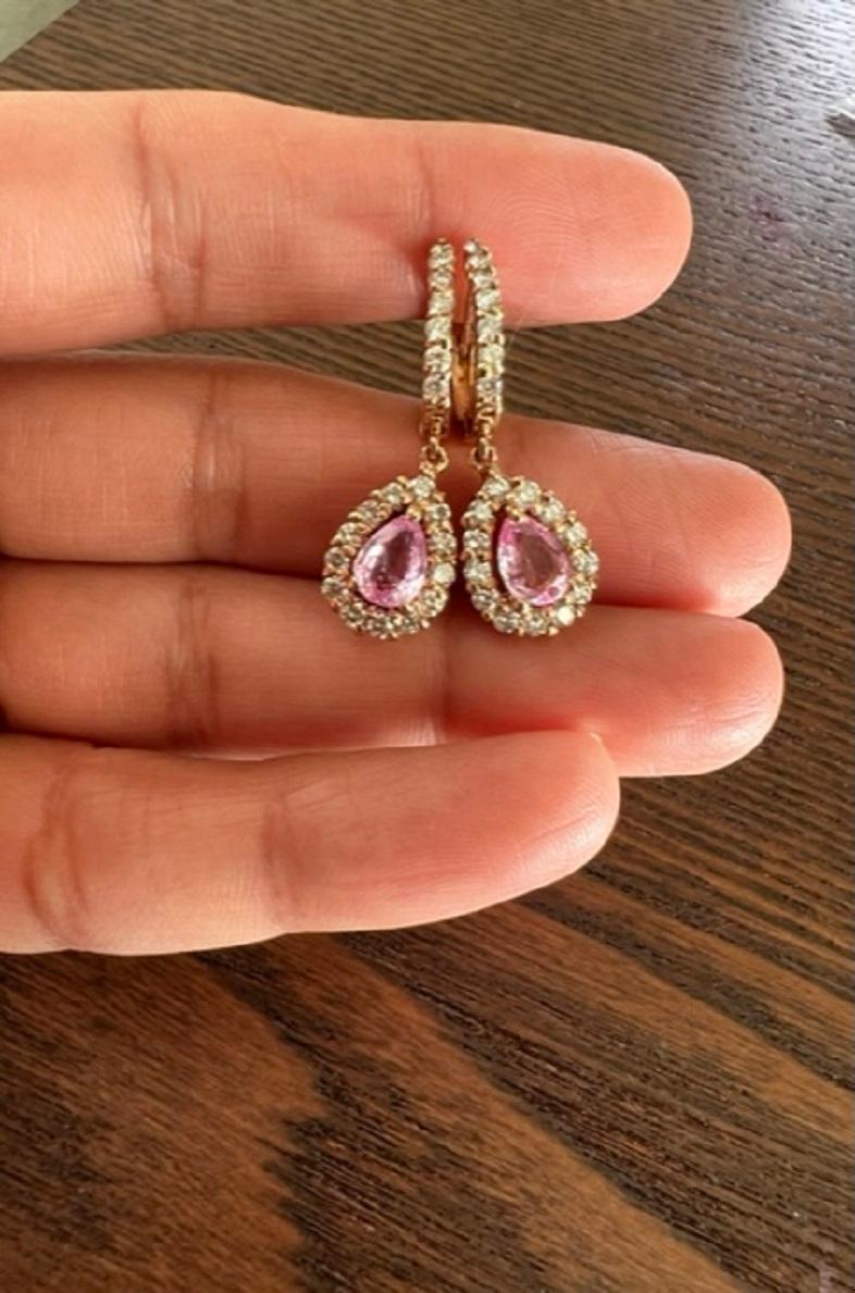 2.86 Carat Pink Sapphire Diamond Rose Gold Drop Earrings