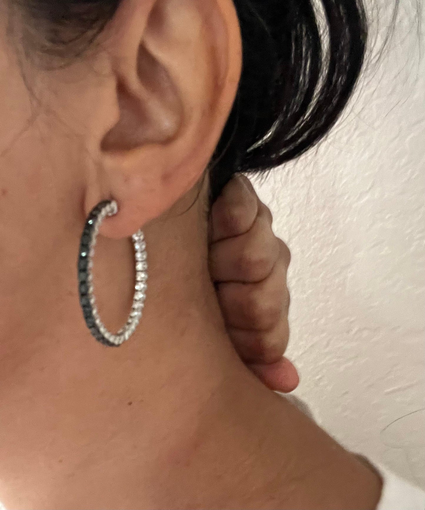 2.88 Carat Black Diamond White Diamond Hoop Earrings