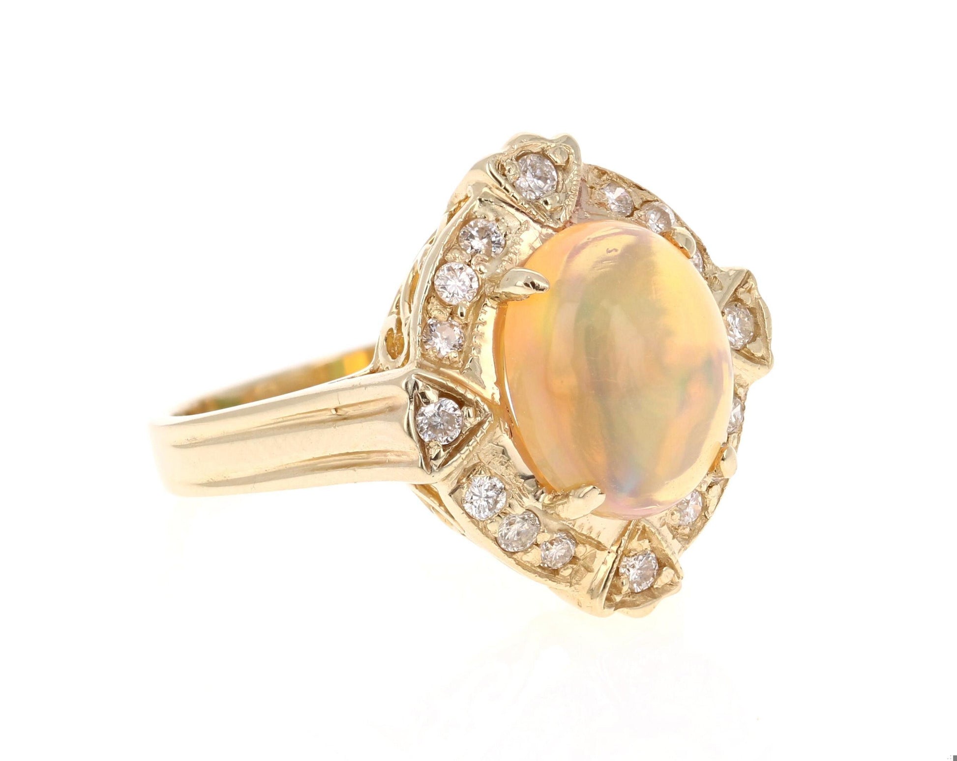 2.92 Carat Opal Diamond 14 Karat Yellow Gold Ring