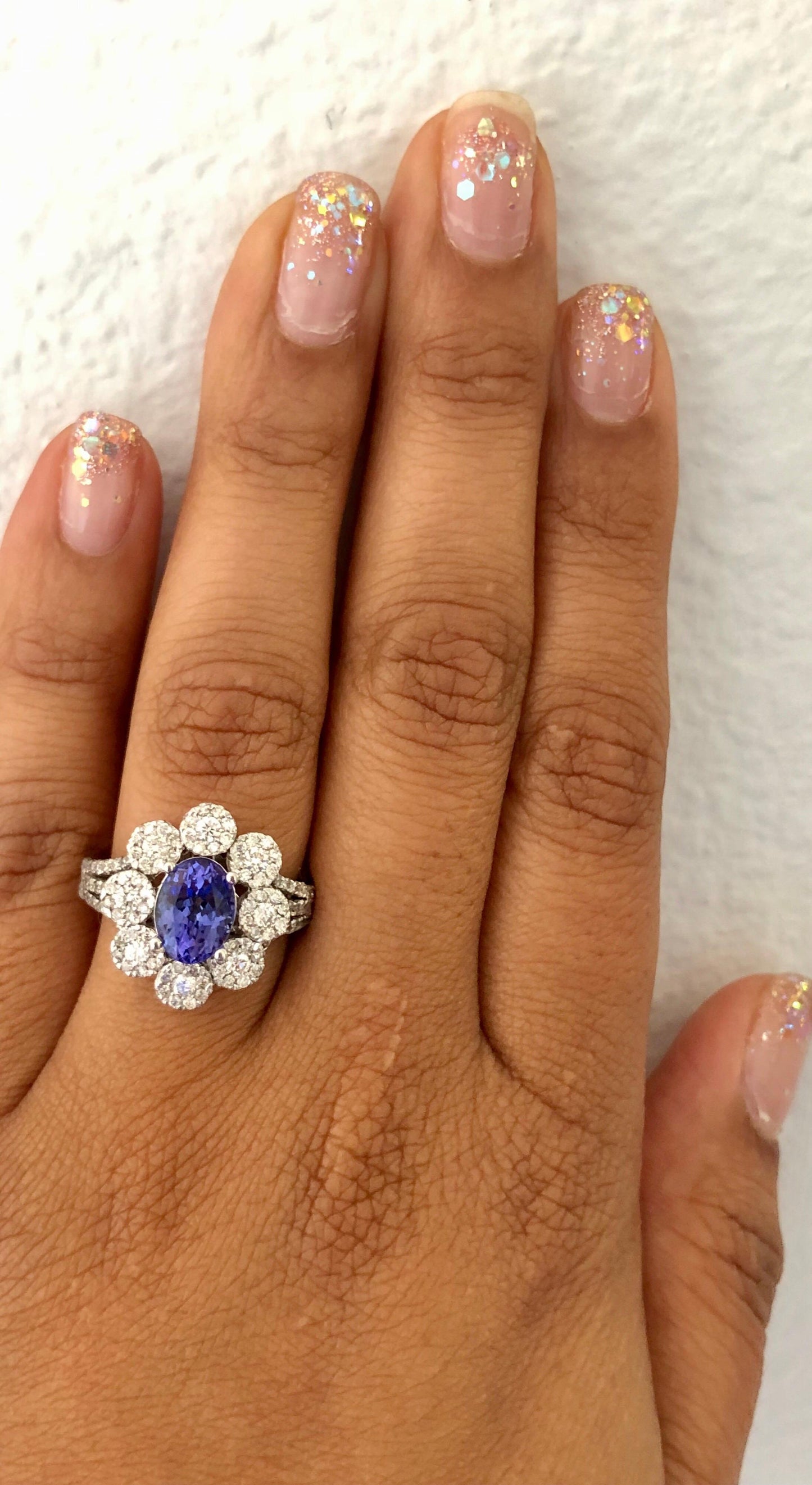 2.98 Carat Tanzanite Diamond 14 Karat White Gold Ring