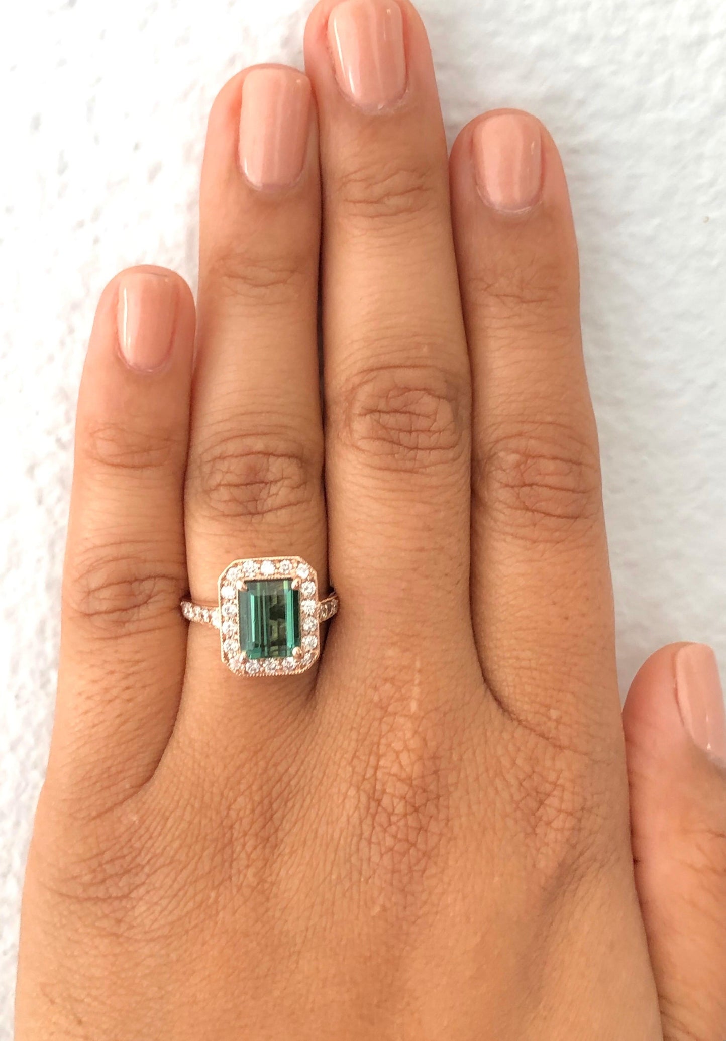 3.03 Carat Green Tourmaline Diamond 14 Karat Rose Gold Engagement Ring