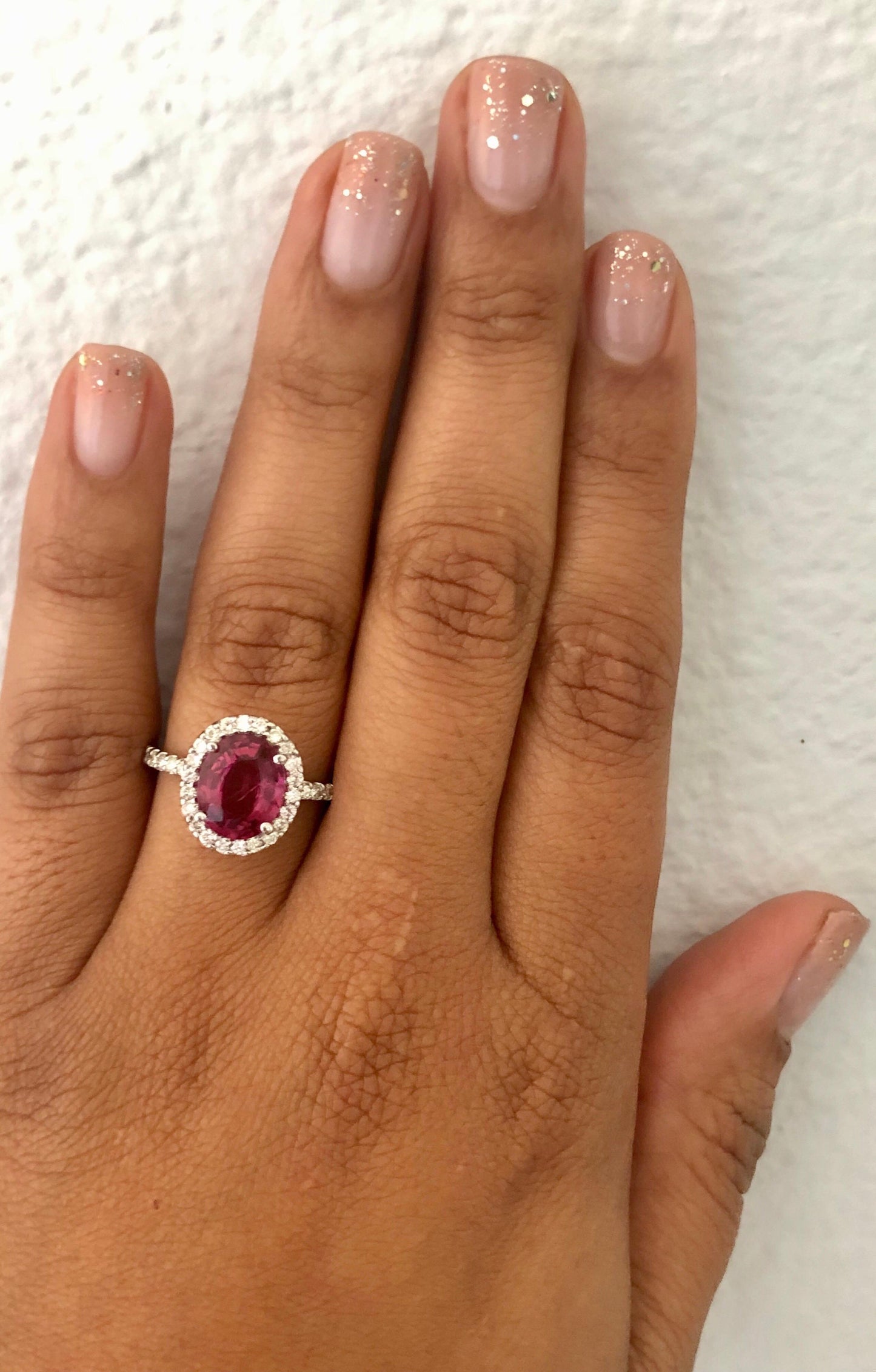 3.09 Carat Pink Tourmaline Diamond White Gold Ring