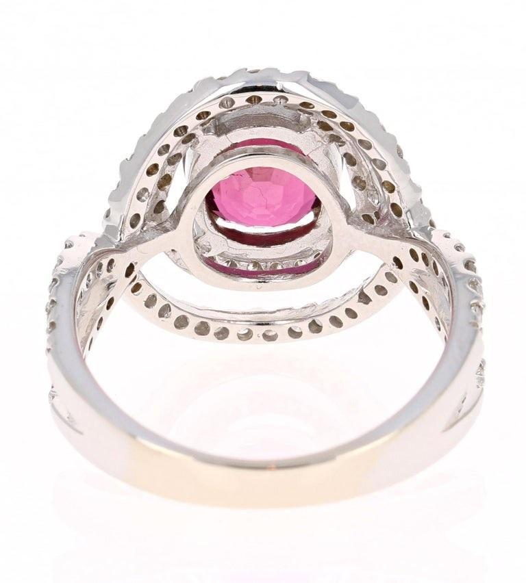 3.15 Carat Oval Cut Pink Tourmaline Diamond White Gold Cocktail Ring