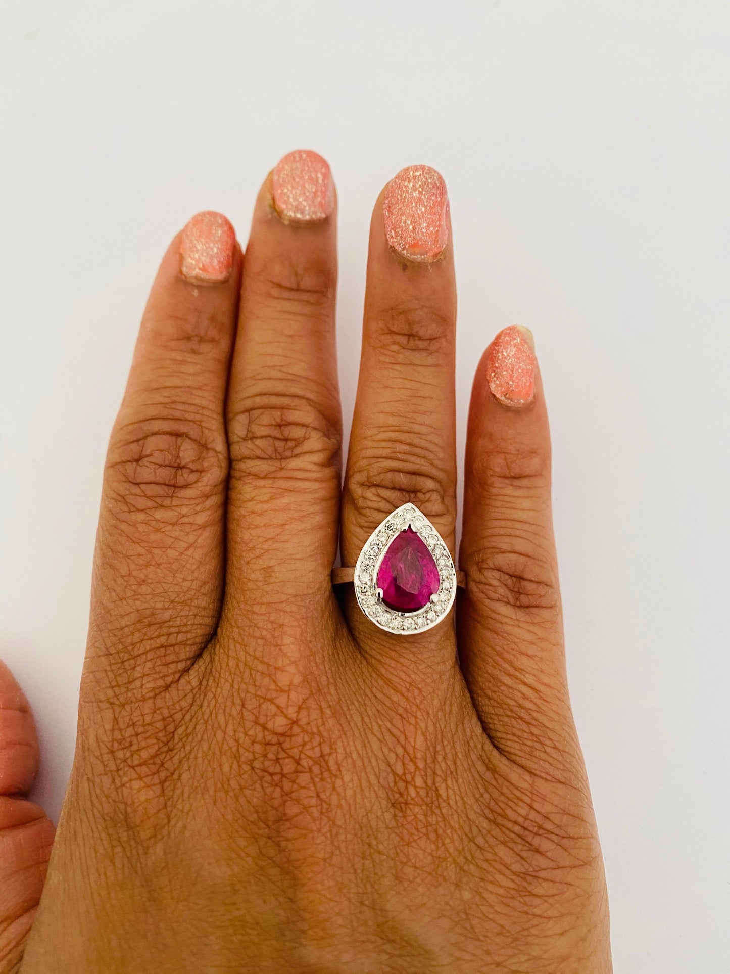 3.17 Carat Ruby Diamond 18 Karat White Gold Engagement Ring