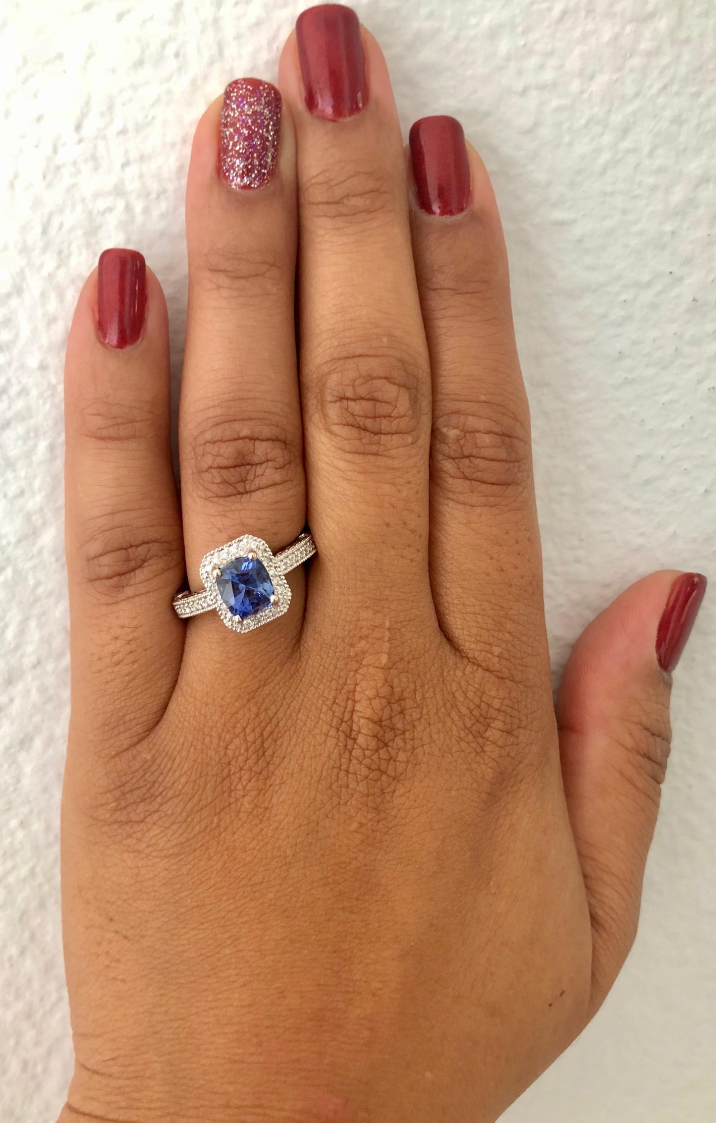 3.18 Carat Blue Sapphire Diamond Engagement Ring 14 Karat White Gold