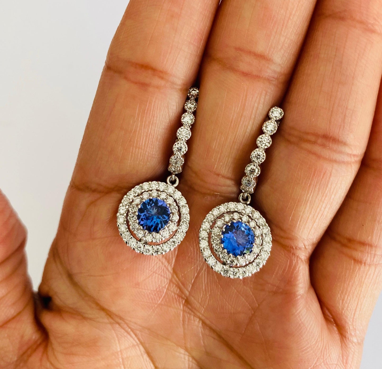 3.18 Carat Tanzanite Diamond White Gold Earrings