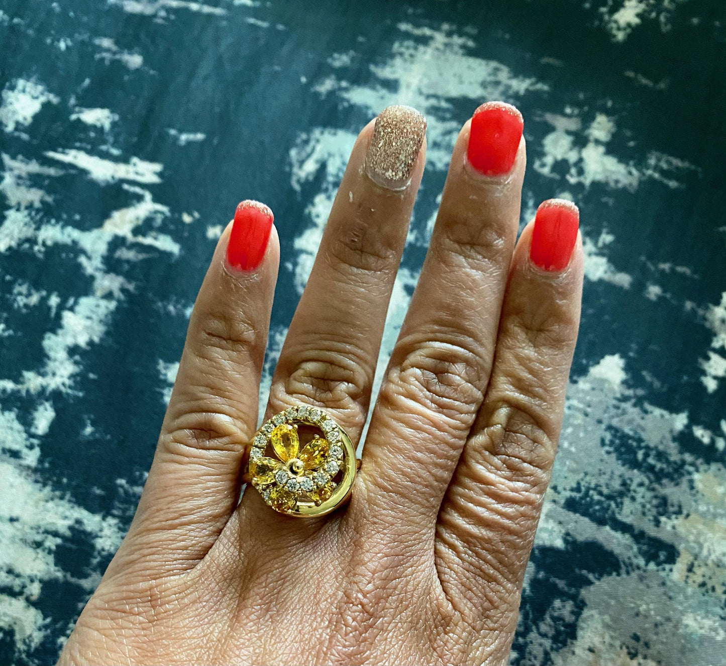 3.28 Carat Yellow Sapphire Diamond 18 Karat Yellow Gold Ring