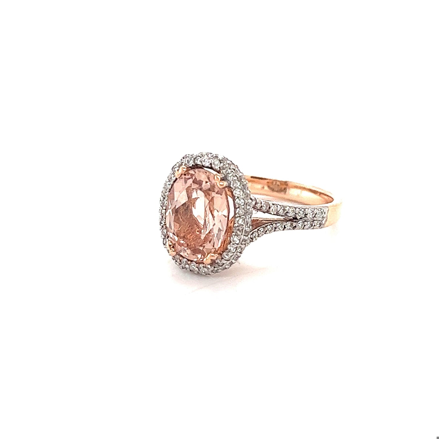 3.36 Carat Morganite Diamond 14 Karat Rose Gold Engagement Ring