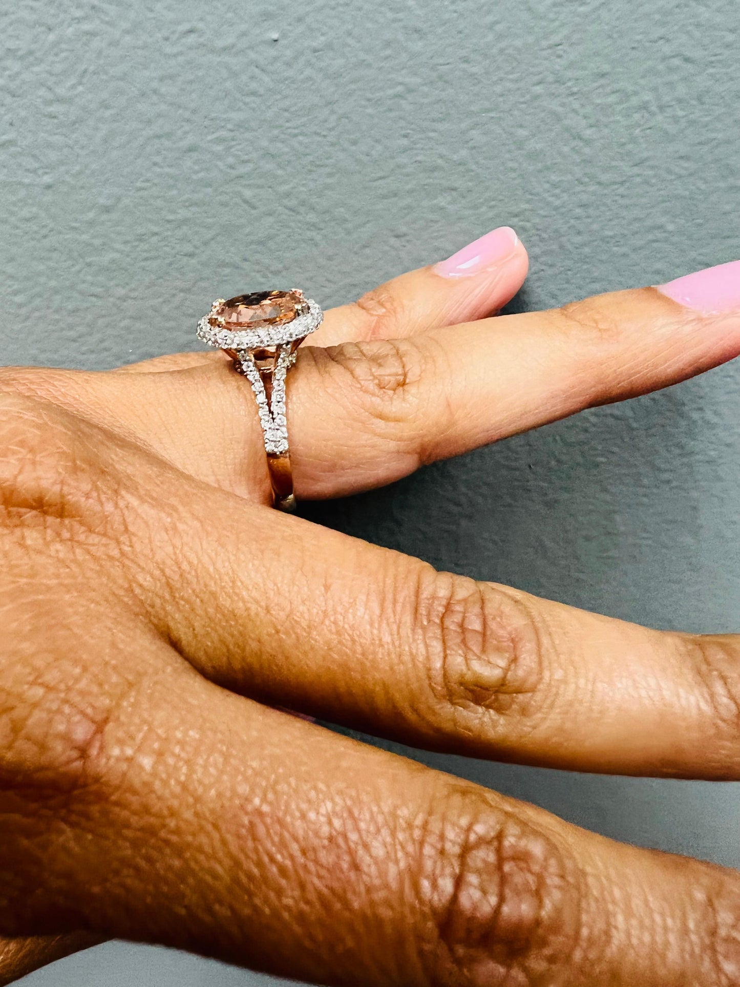 3.36 Carat Morganite Diamond 14 Karat Rose Gold Engagement Ring