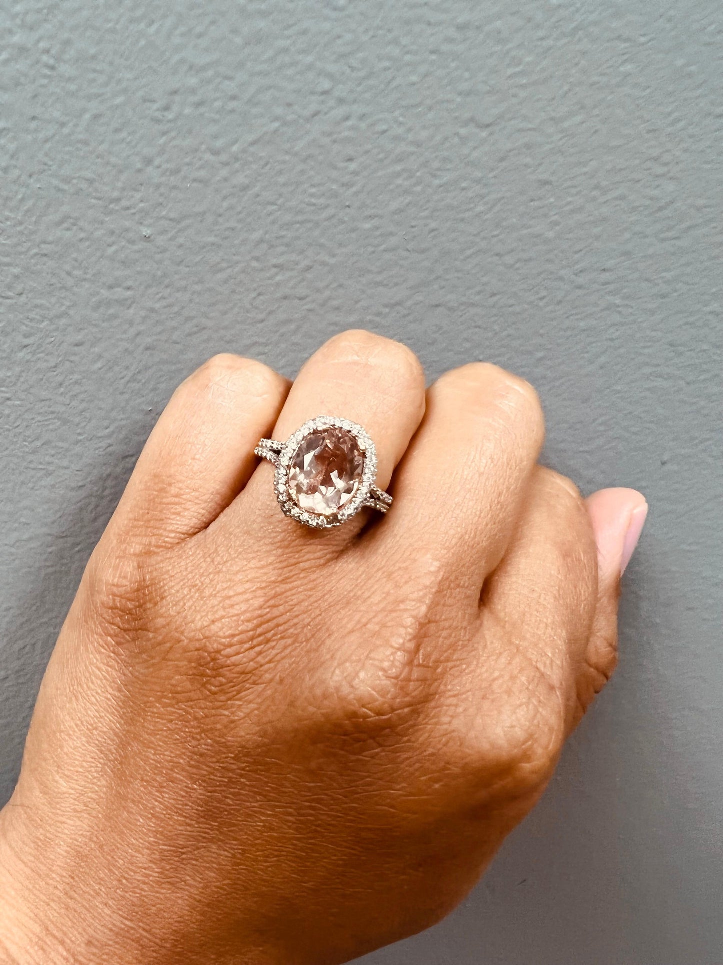 3.36 Carat Morganite Diamond 14 Karat Rose Gold Engagement Ring