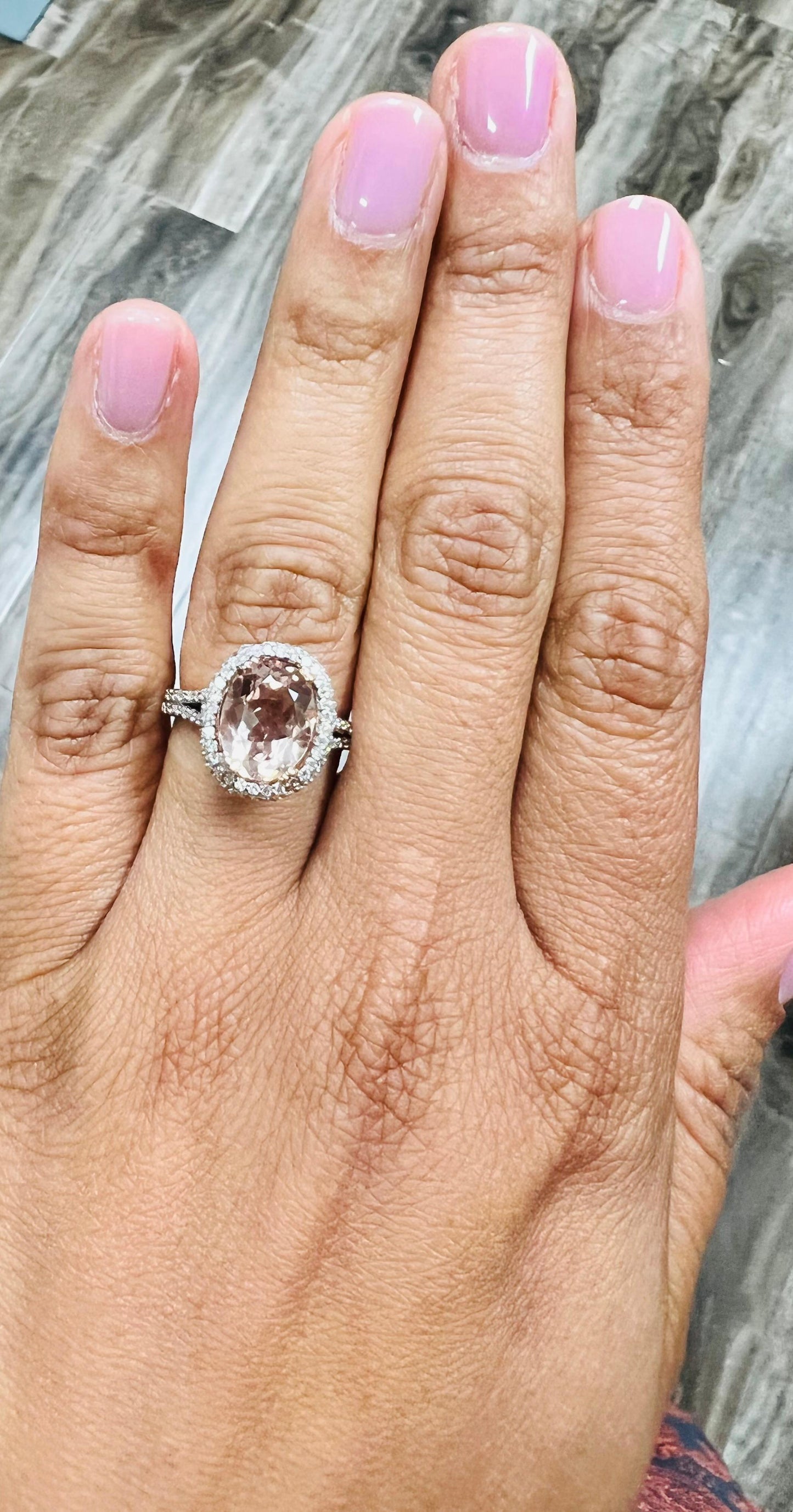 3.36 Carat Morganite Diamond 14 Karat Rose Gold Engagement Ring