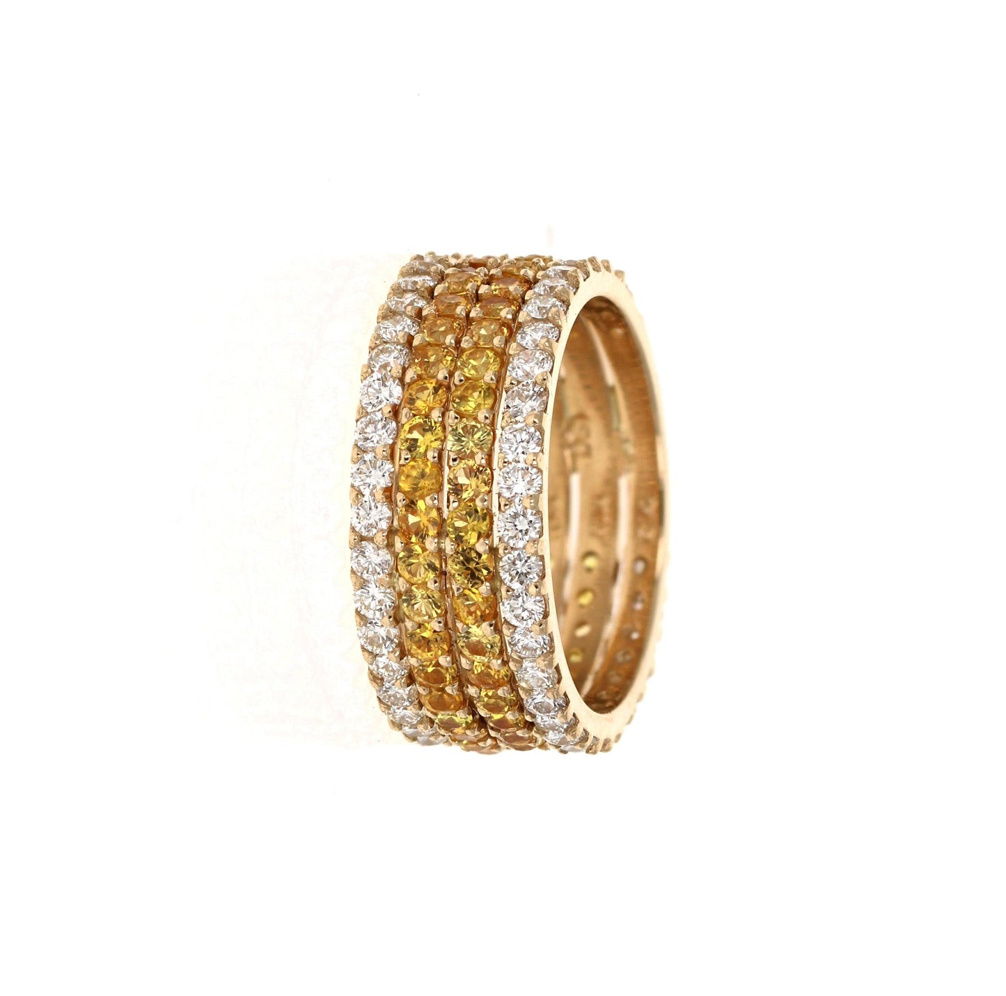3.36 Carat Yellow Sapphire and White Diamond 14 Karat Yellow Gold Band