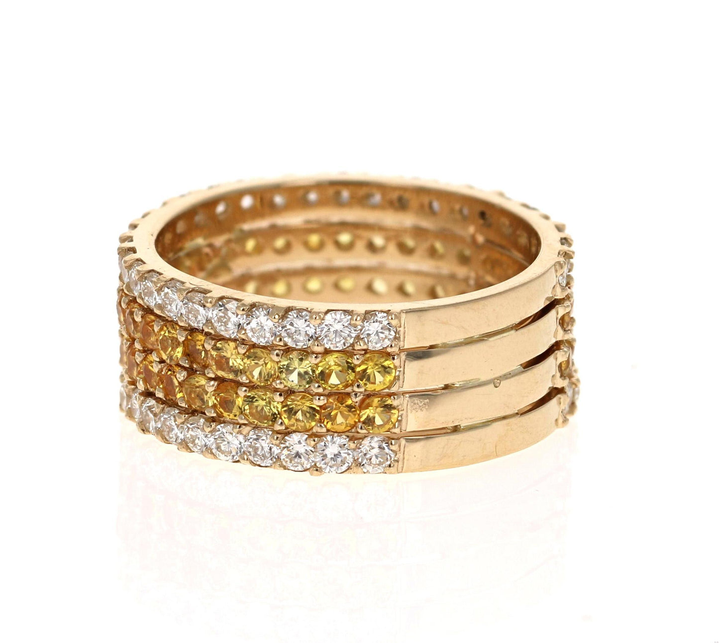 3.36 Carat Yellow Sapphire and White Diamond 14 Karat Yellow Gold Band