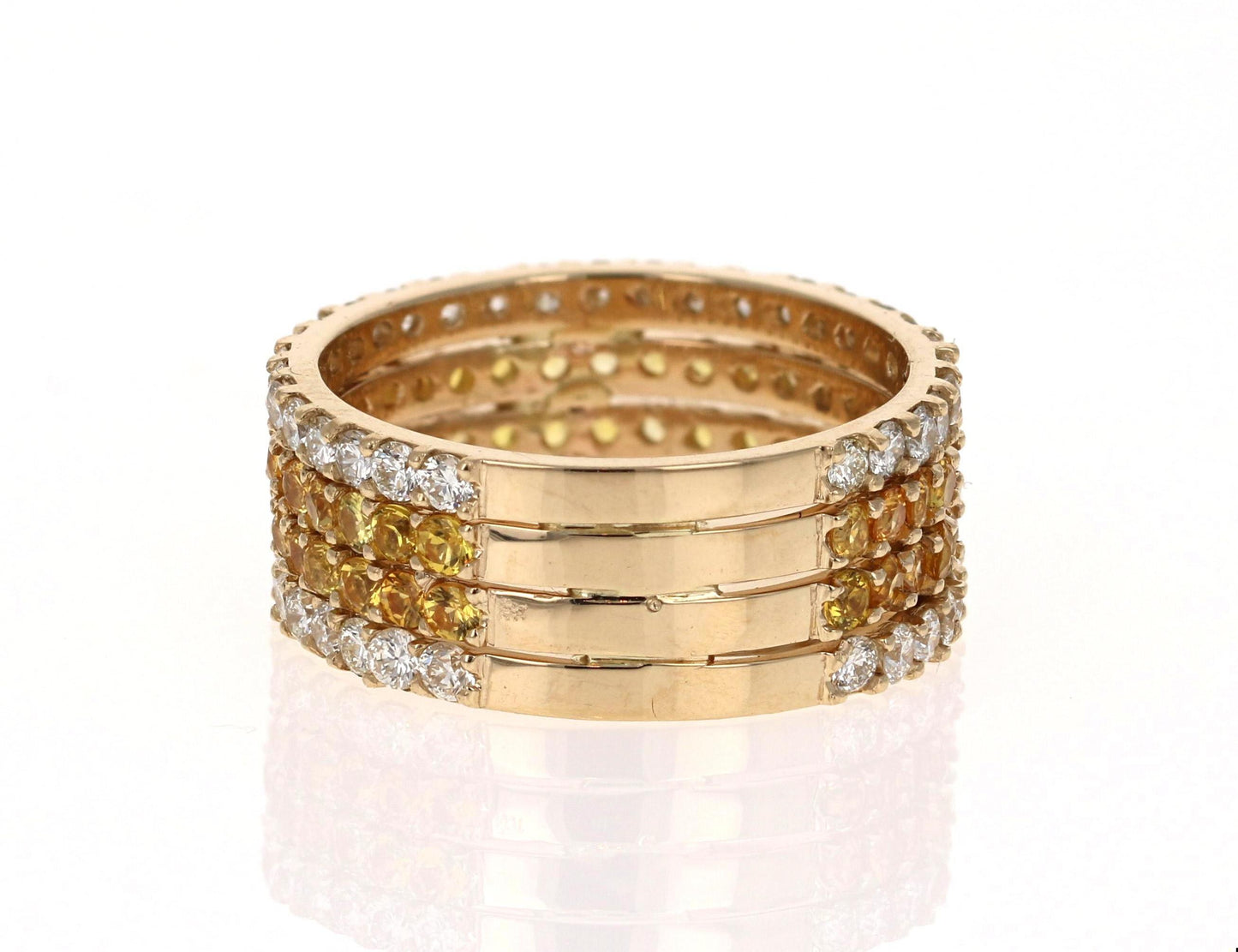 3.36 Carat Yellow Sapphire and White Diamond 14 Karat Yellow Gold Band