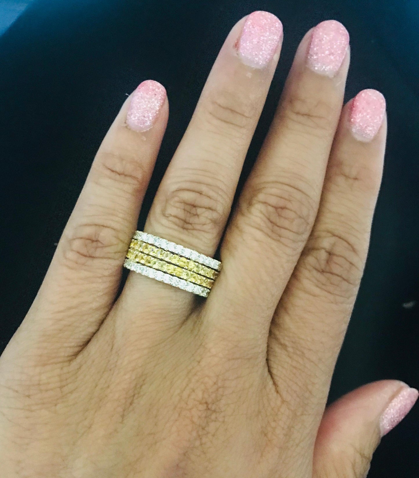 3.36 Carat Yellow Sapphire and White Diamond 14 Karat Yellow Gold Band