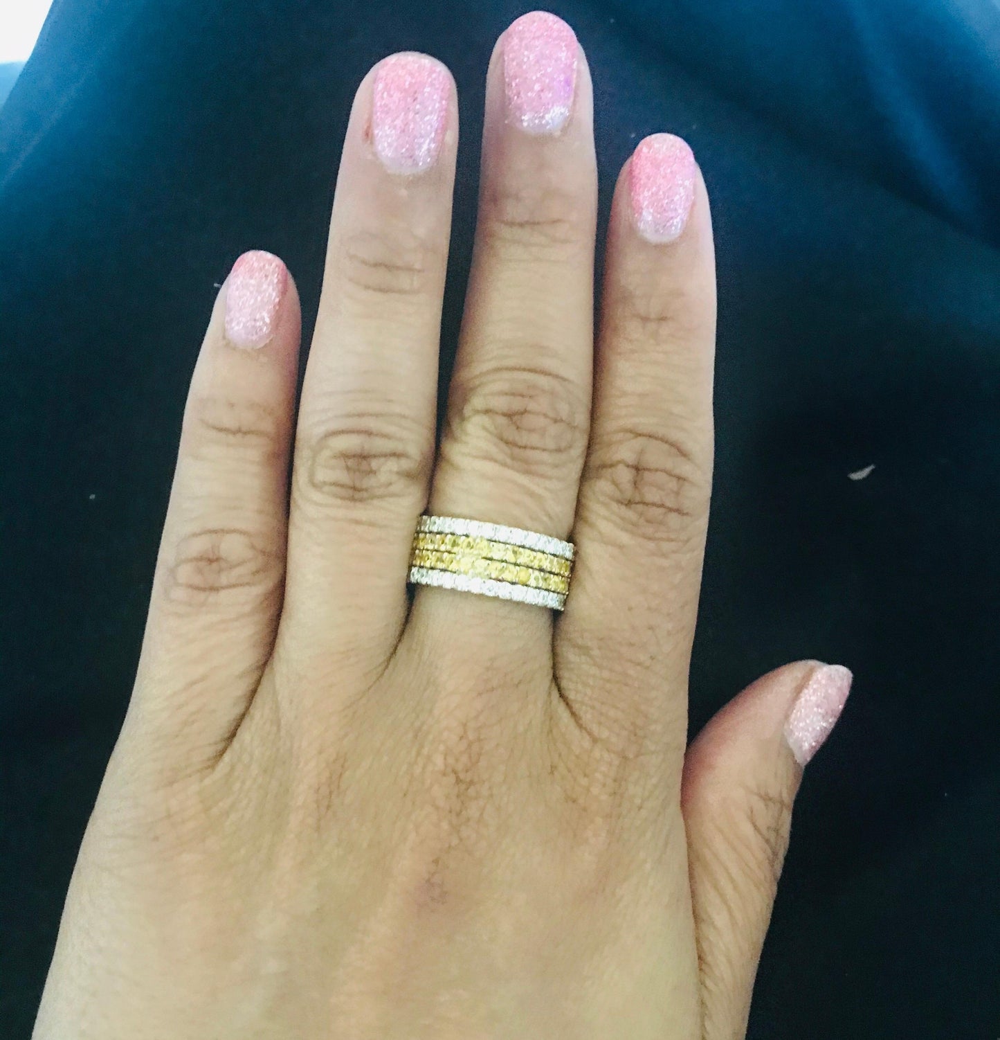 3.36 Carat Yellow Sapphire and White Diamond 14 Karat Yellow Gold Band