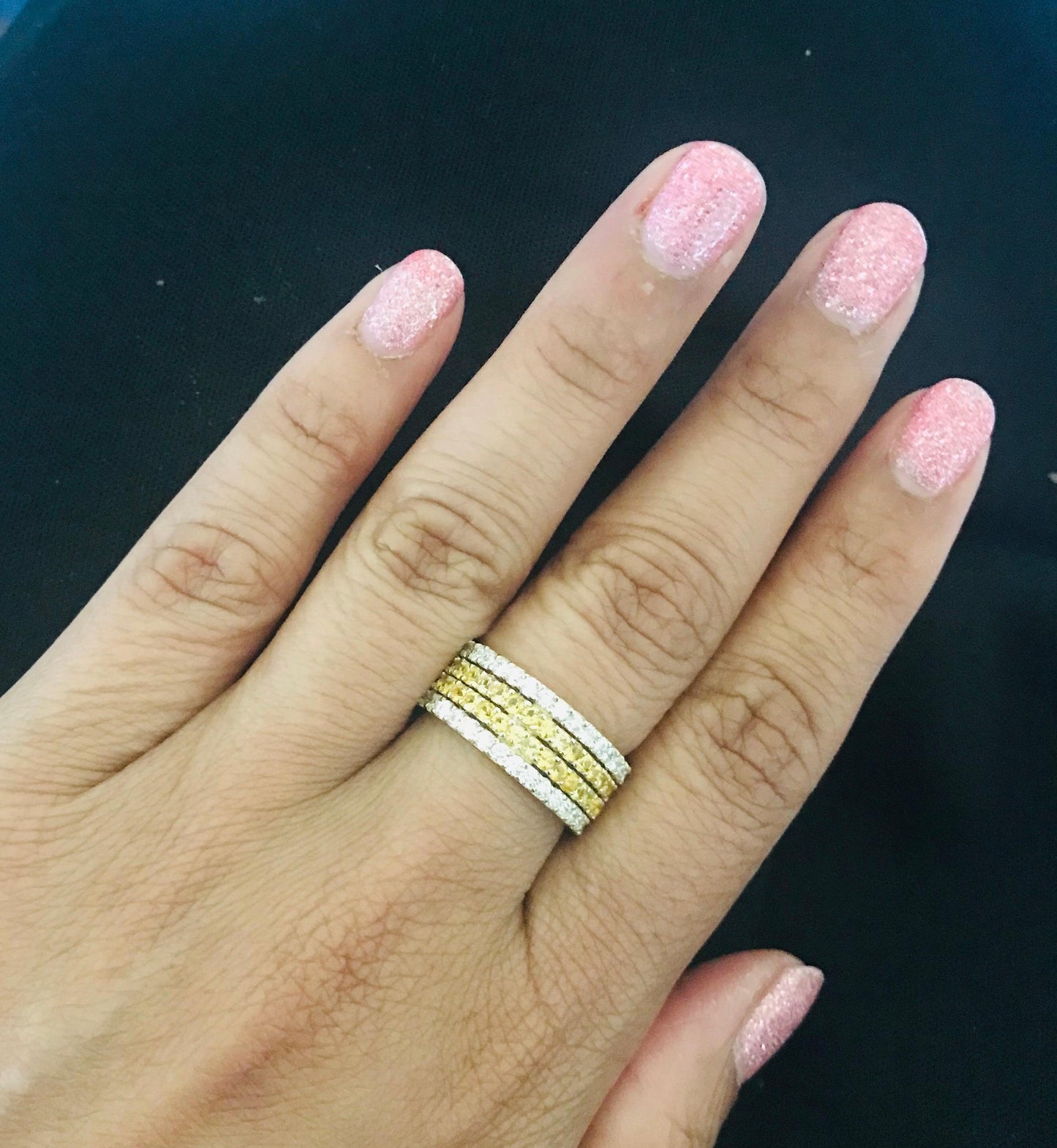 3.36 Carat Yellow Sapphire and White Diamond 14 Karat Yellow Gold Band