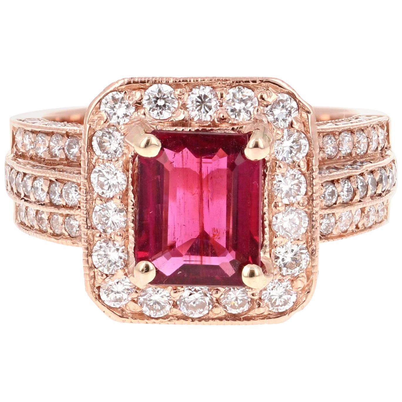 3.46 Carat Tourmaline Diamond 14 Karat Rose Gold Ring
