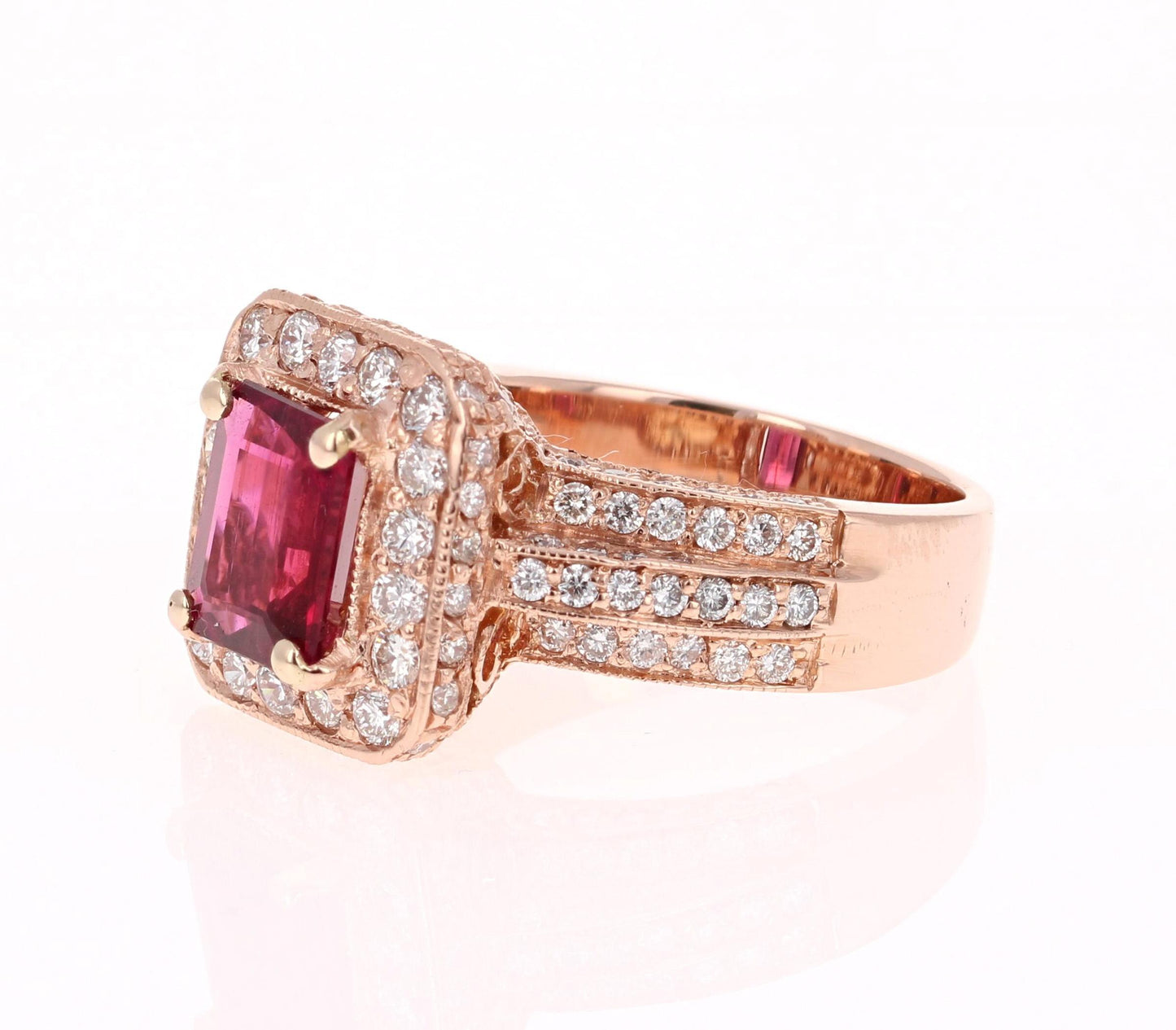 3.46 Carat Tourmaline Diamond 14 Karat Rose Gold Ring