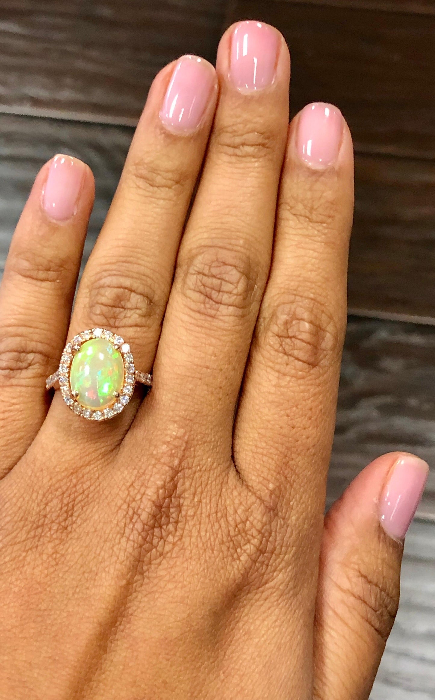 3.51 Carat Opal Diamond 14 Karat Rose Gold Ring
