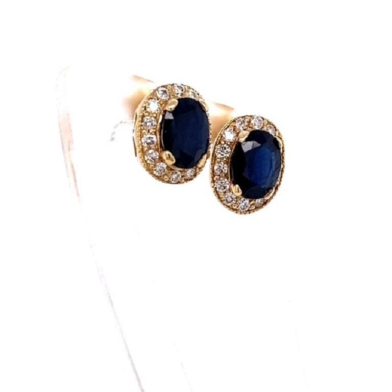 3.53 Carat Sapphire Diamond 14 Karat Yellow Gold Earrings