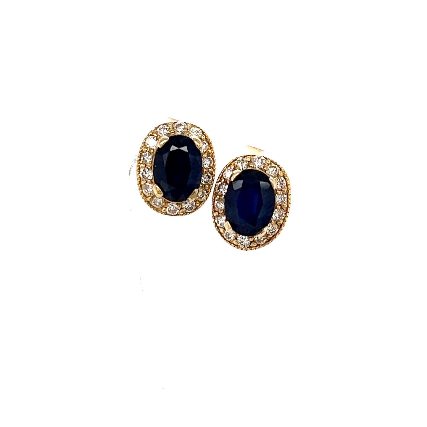3.53 Carat Sapphire Diamond 14 Karat Yellow Gold Earrings