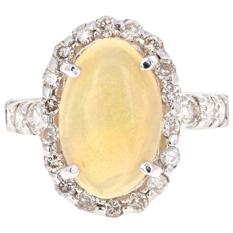 3.61 Carat Opal Diamond White Gold Statement Ring