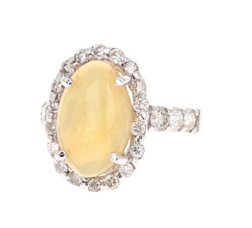 3.61 Carat Opal Diamond White Gold Statement Ring