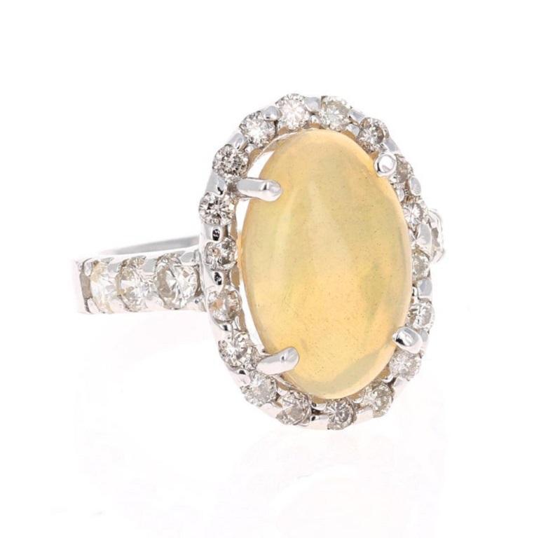 3.61 Carat Opal Diamond White Gold Statement Ring